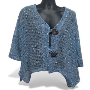 Nina Leonard Blue Textured Knit Button Front Cardigan Sweater XL